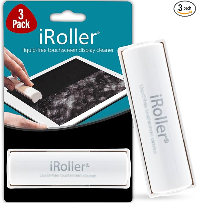 iPad Screen Cleaner by iRoller - Pack of 3 - No Need for Spray or Wipes, Liquid Free - Reusable & Washable -Portable Phone Screen Cleaner for Touchscreen- Ideal for Smartphone, Macbook, Monitor - 3.5"