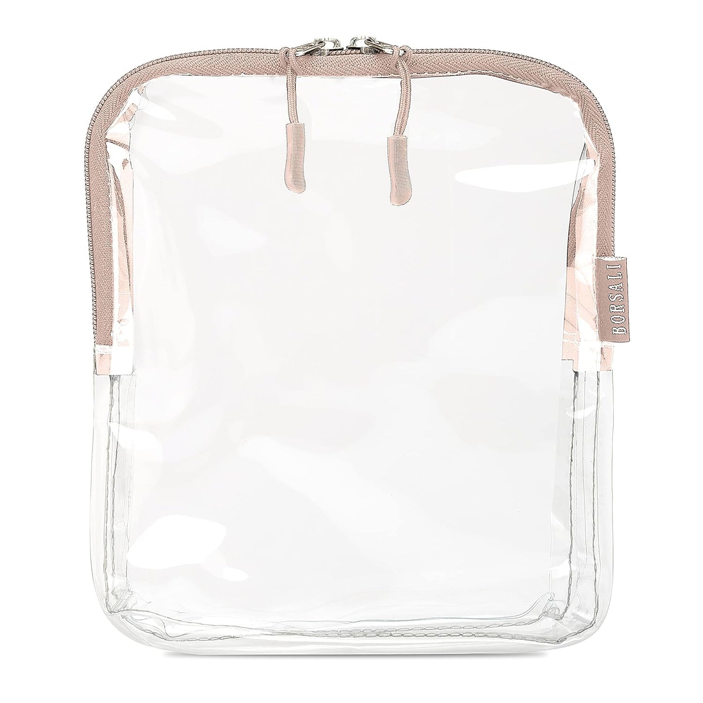 BORSALI TSA-Approved Quart-Sized Bag for Carry-On Travel - One (1) Quart Clear Toiletries, Cosmetic and 3-1-1 Liquids Toiletry Bag - Taupe