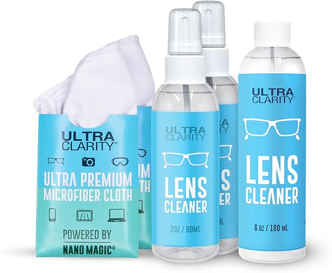 Powered by Nano Magic Eyeglass Lens Cleaning Spray | 10oz Value Pack | 2 2oz Sprays, 6oz Refill, 2 Microfiber Cloths | Ideal for Glasses, Phone, Screens, Optic Surfaces Coated Surfaces