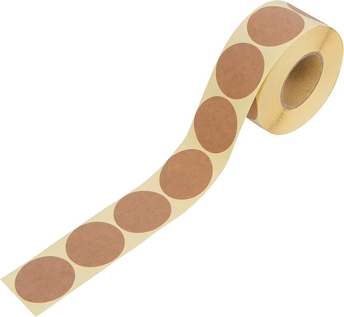 Camp Galaxy 1.5” Natural Brown Kraft Stickers (500 Per Roll) - Round Blank Stickers for Store Owners, Crafts, Organizing, Jar and Canning Labels, Price Tags