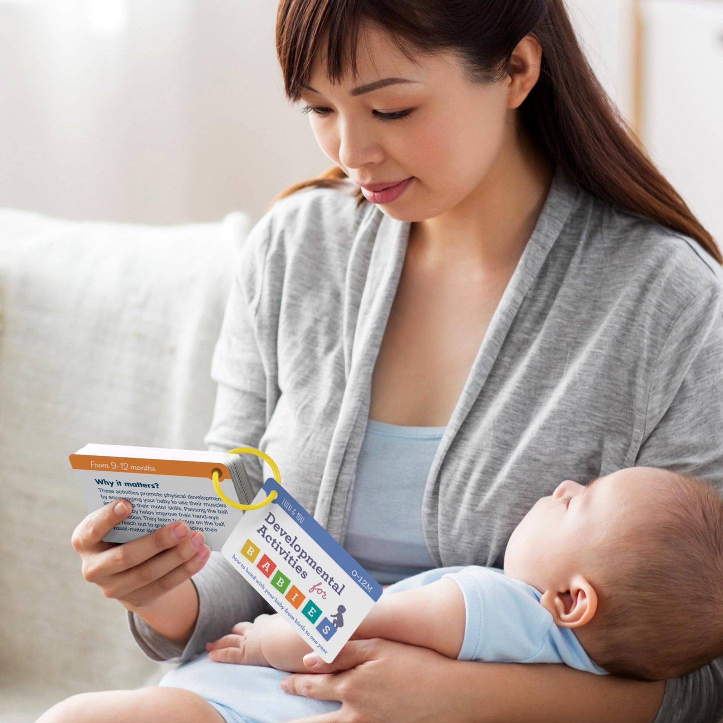 Lulu & You Baby Activity Cards - Playtime Ideas Focused on Baby Development and Stimulation - Newborn Activities from Birth to 1 Year – 0-12 Months Old Baby Must Haves - Baby Activity Book