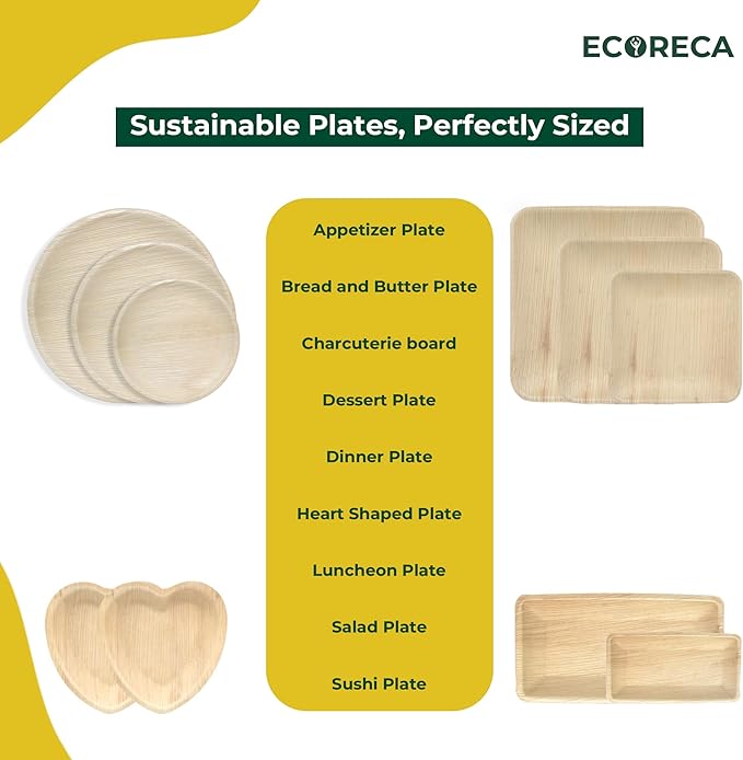 50-Pack Biodegradable Palm Leaf Dinnerware Set | 10-Inch Round Plates |Eco-Friendly and Microwave Safe | Disposable Party Plates, BBQ | Weddings & Catering | Camping Essentials.
