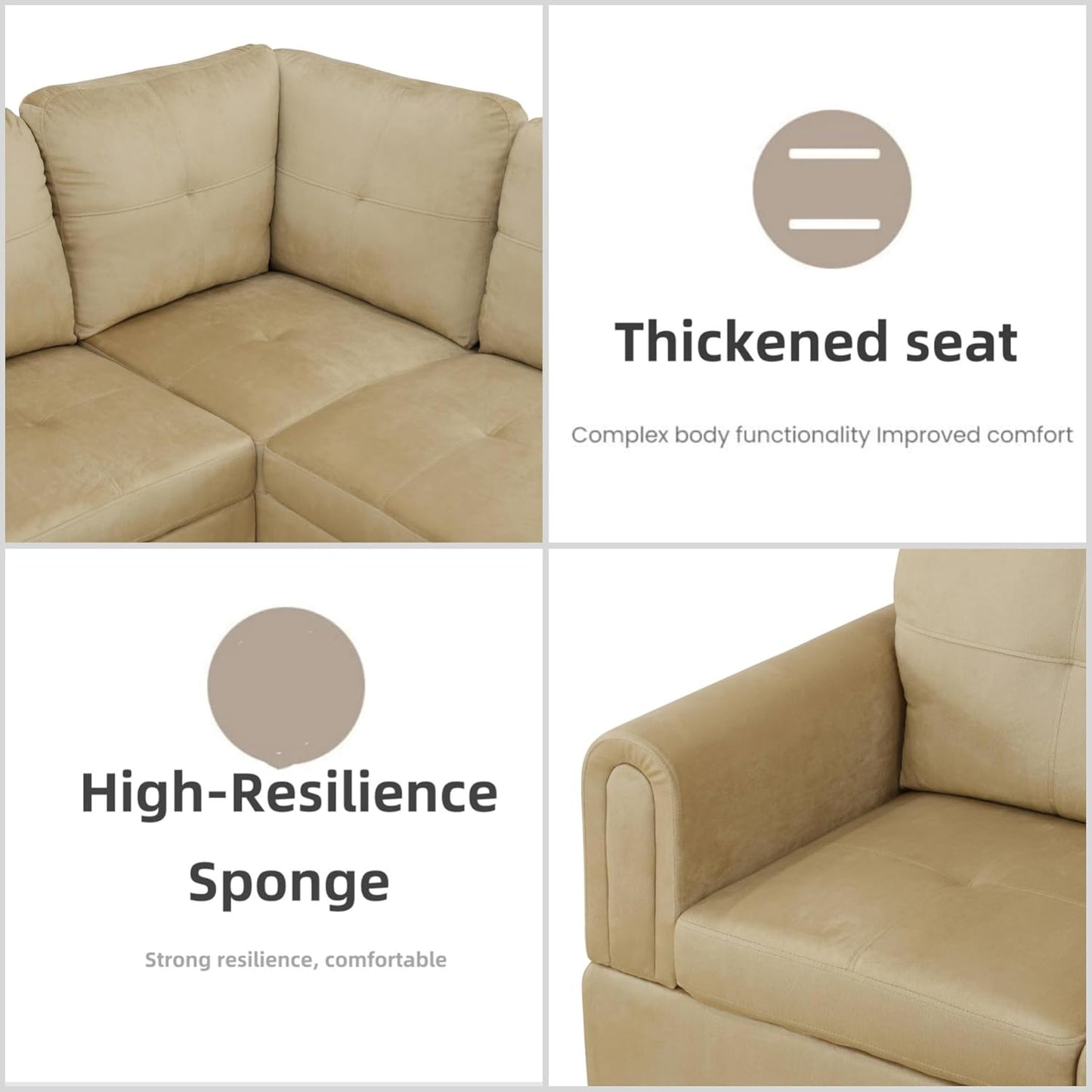 L Shaped Sectional Couches for Living Room, Modern Modular Sectional Sofa with Ottoman Storage, Comfy L Shaped Couch with Chaise for Bedroom Apartment Furniture, Beige