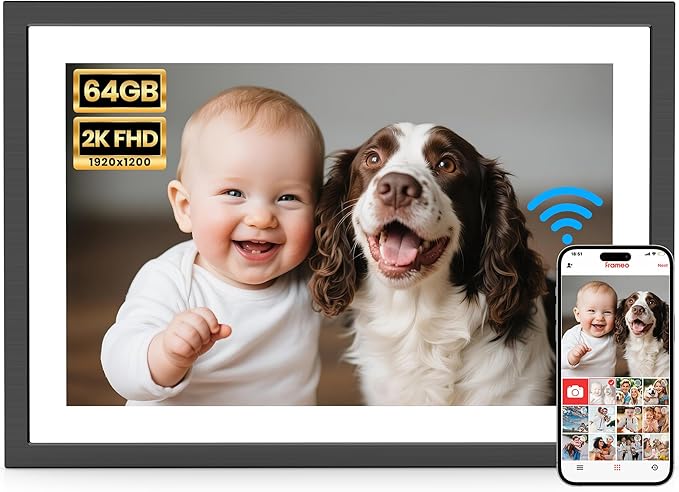 2K 64GB Frameo 10.1" Digital Picture Frame WiFi Electronic Photo Frame FHD 1920 x 1200 IPS Touch Screen Share Moments Remotely Anywhere Photo Gifts for Mother Dad Grandparents Christmas