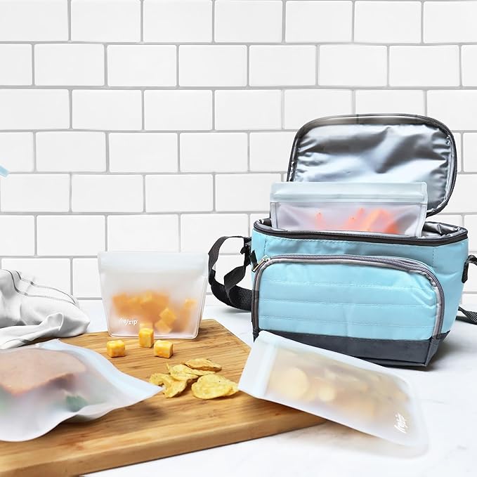(re) zip 4-Piece Reusable Lunch & Leftovers Food Storage Bags – Leakproof, Airtight, BPA-Free, Food-Safe PEVA – Freezer Safe & Travel Friendly – Includes 1 Gallon, 2 Sandwich & 1 Snack Bag