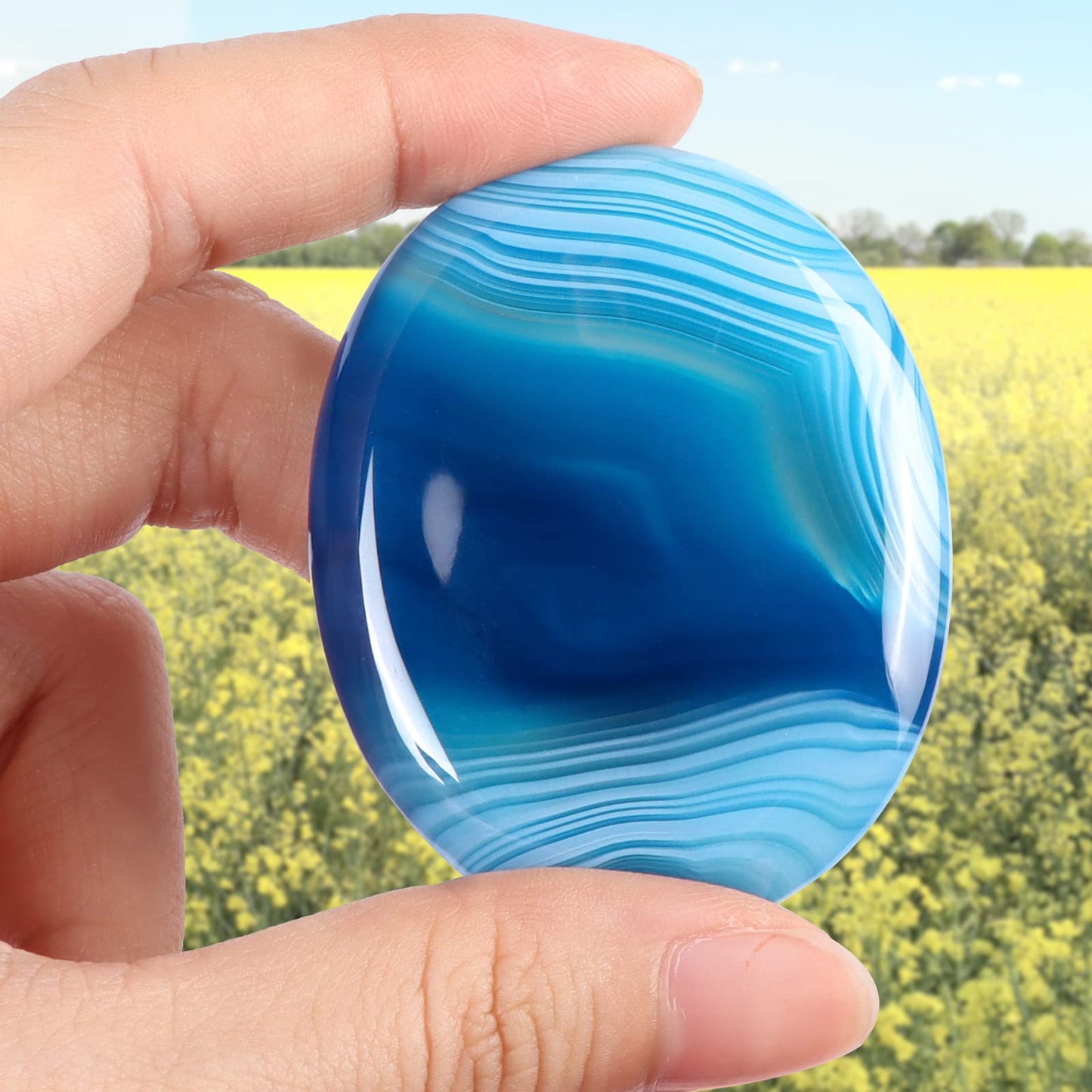 Artistone Blue Agate Crystal Thumb Worry Stones,Healing Crystal Polished Palm Pocket Chakra Gemstones for Anxiety,Stress,Reiki Gift 2.0"