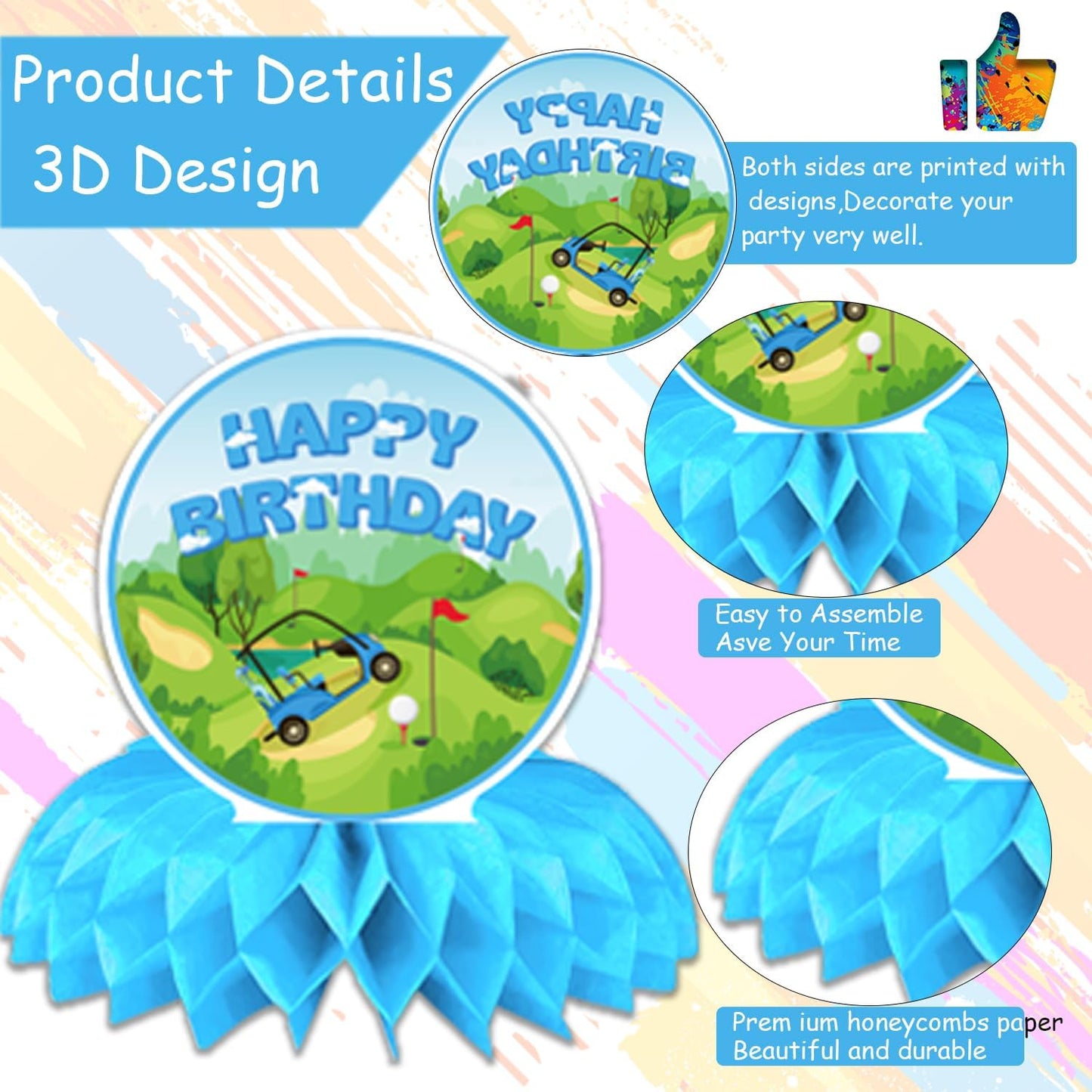 8Pcs Golf Birthday Decorations Green Golf Theme Honeycomb Centerpiece Supplies for Baby Shower Birthday Decor Golf Party Decorations