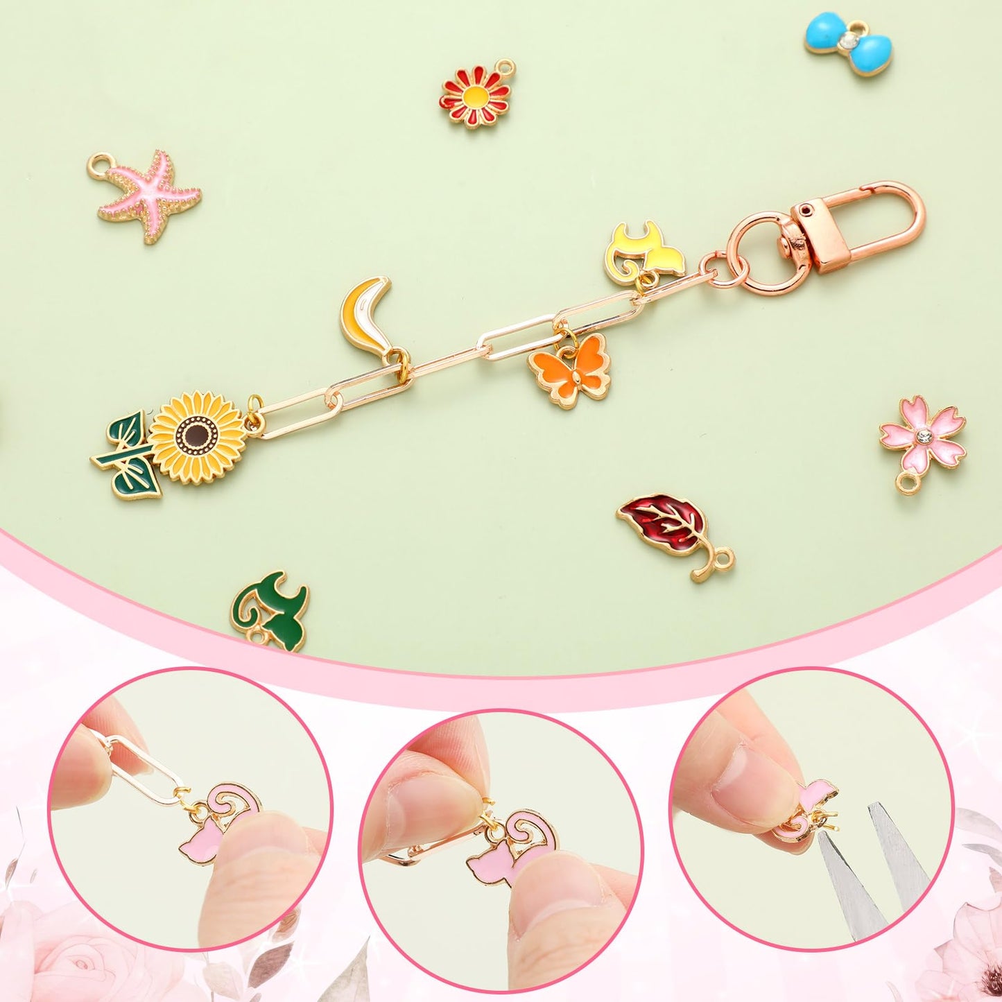 Liliaafar 50 Set Keychain Making Kit Metal Keychain Clips with Key Ring Swivel Snap Hook Lobster Claw Clasps and Extender Chain Bulk for DIY Craft Supplies Jewelry Bags Accessories Gift (Rose Gold)