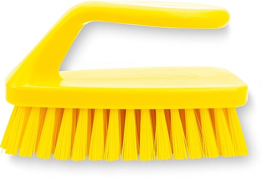 SPARTA Scrub Brush with Iron Shaped Handle and Stiff Bristles, Heavy Duty Scrubber Brush for Kitchen, Bathroom, Shower, Tile, Sink, Carpet and Bakepans, Polypropylene, 6 Inches, Yellow