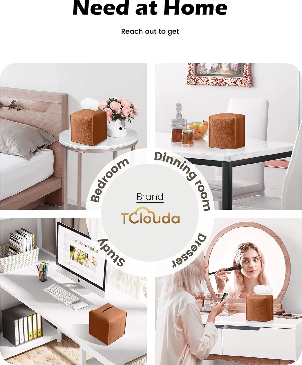 Tissue Box Cover for PU Leather, Modern Simple Solid Color Holder Square Tissue Bag, Ideal for Bathrooms,Office,Car,Nightstand,Outdoor Tent,Dining Table,5"X5"X5", Single Camel