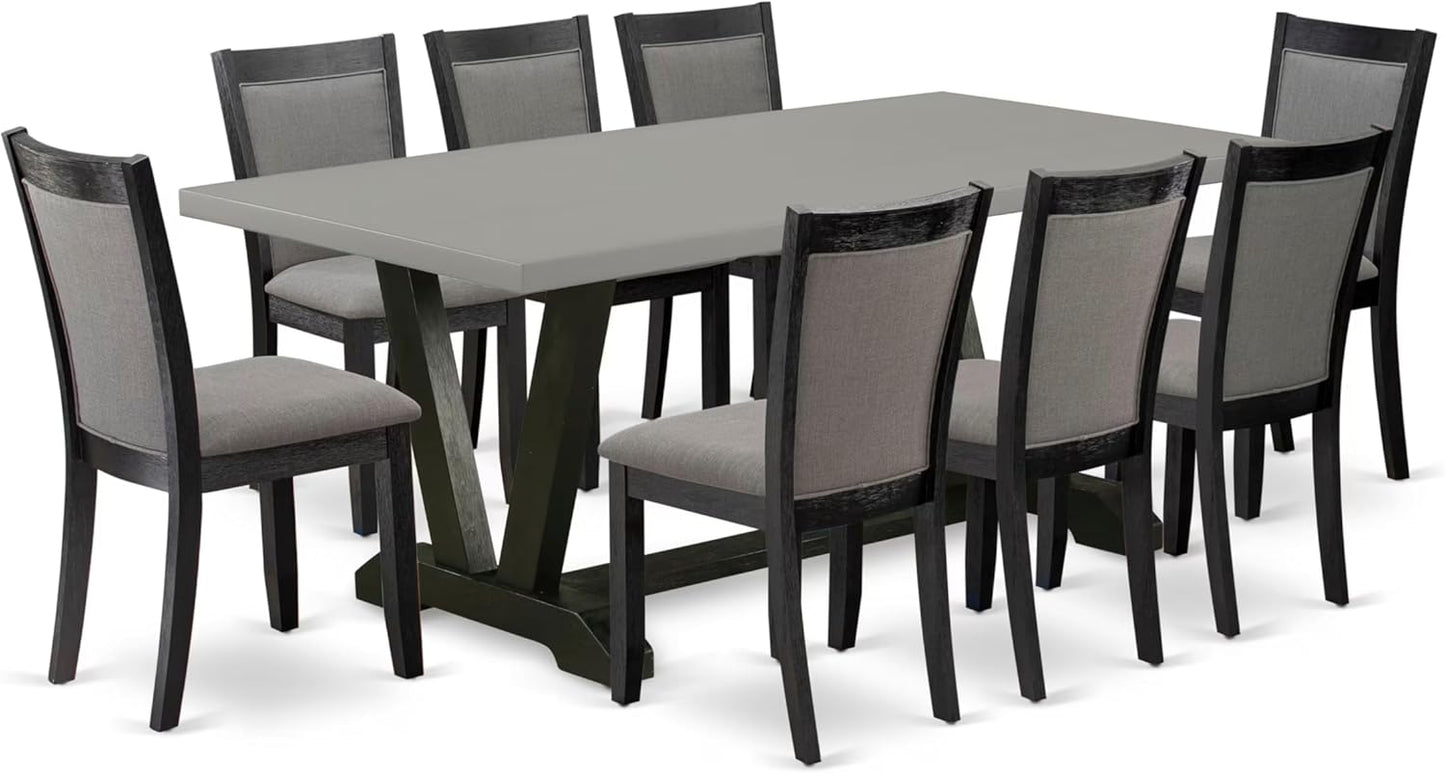 East West Furniture V697MZ650-9 9 Piece Kitchen Table Set Includes a Rectangle Dining Table with V-Legs and 8 Dark Gotham Grey Linen Fabric Parson Dining Chairs, 40x72 Inch, Multi-Color