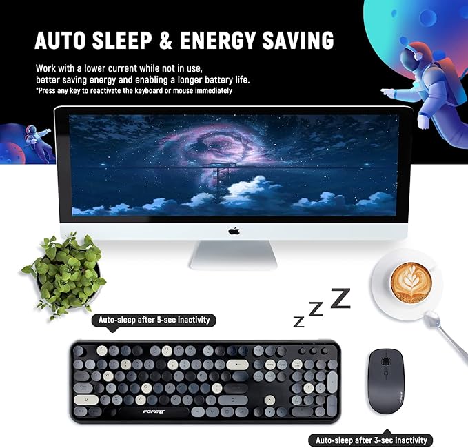 FOPETT Keyboard and Mouse Sets Wireless Keyboard and Mouse Sets,Reliable 2.4 GHz Connectivity for PC,Laptop,Smart TV and More (Grey Colorful)