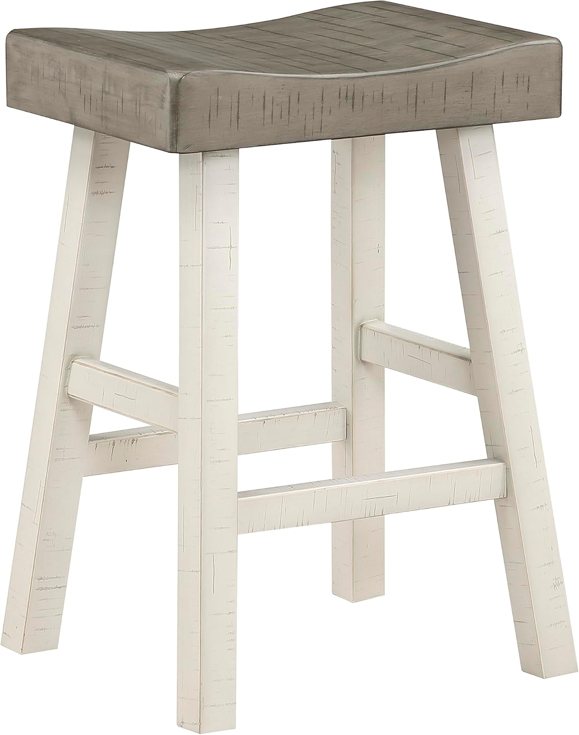 Lexicon Saddle Bar Stools Set of 2 Barstools with Footrest, Armless Dining Chairs for Kitchen Island, Breakfast Nook, Living Room, Counter Height, White/Coffee