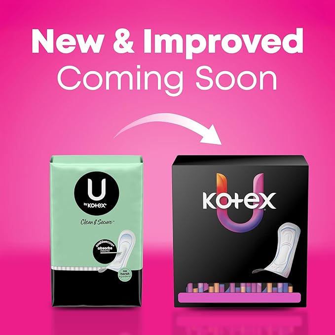 U by Kotex Clean & Secure Maxi Pads, Heavy Absorbency, 132 Count (3 Packs of 44) (Packaging May Vary)