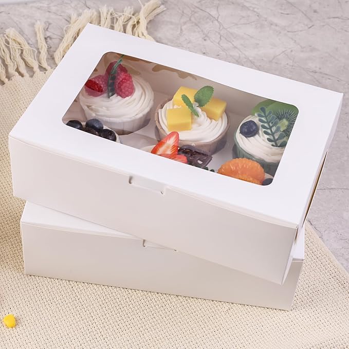 VGOODALL 6 Count White Cupcake Boxes, 15 Pack Cupcake Containers, 9.5 x 6.3 x 3 inches, Holding 90 Pastry Box for Birthday Holiday Party Bakery Supplies
