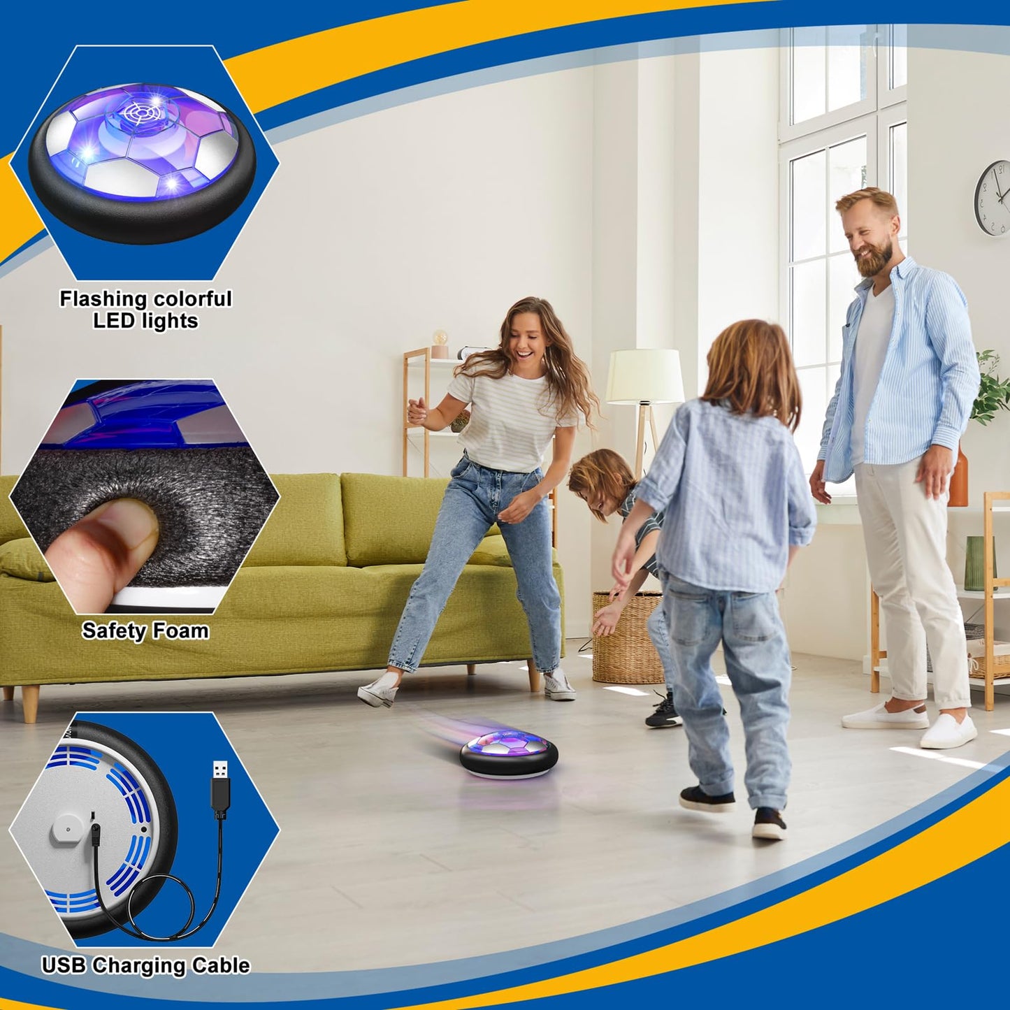Hover Soccer Ball Kids Toys for Boys Girls Ages 3 4 5 6 7 8-12, Rechargeable Hover Ball with Colorful LED Lights and Protective Foam, Air Power for Soccer Game Indoor