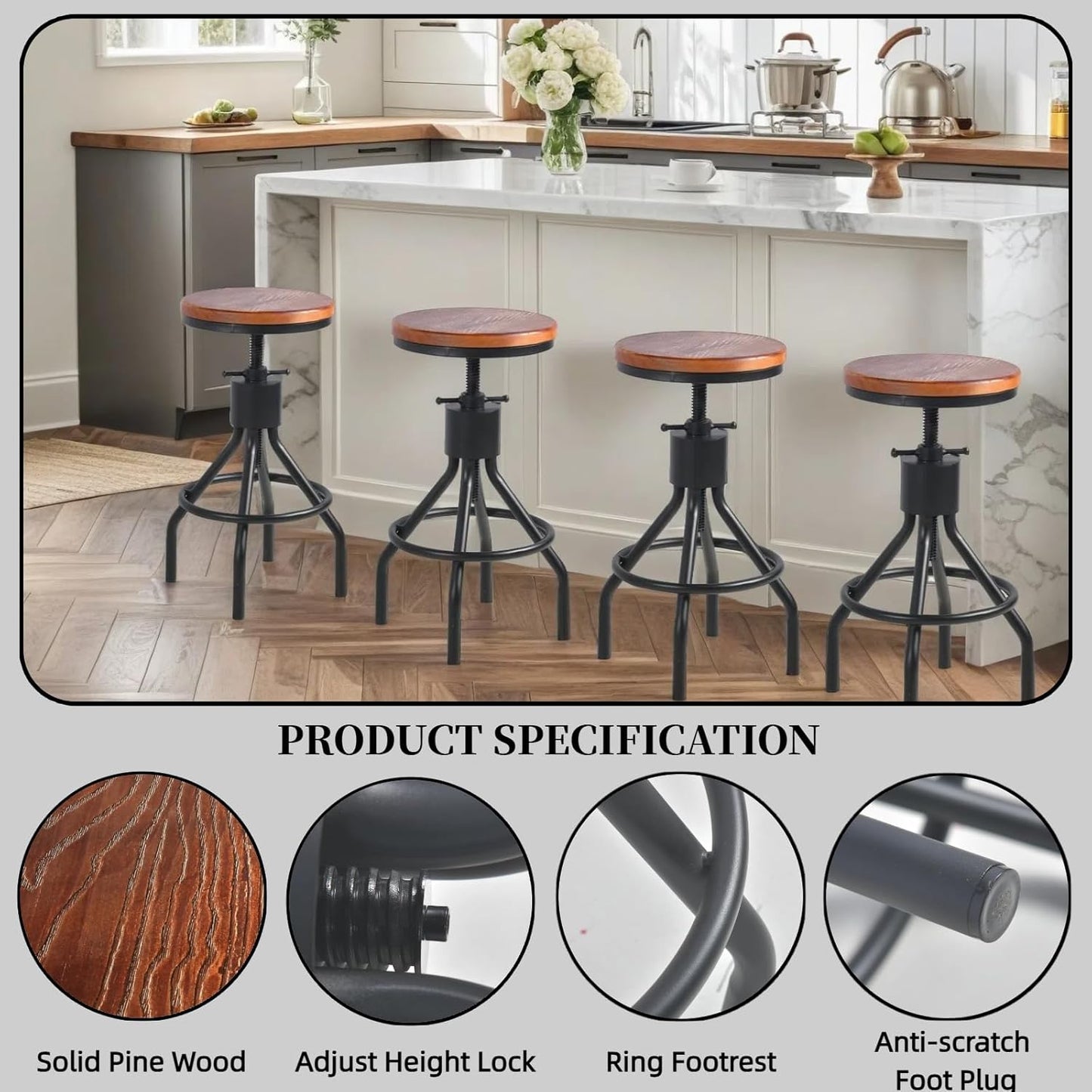 Industrial Rectangle Bar Table with Set of 2 Bar Stools Vintage 3 Pieces Pub Table Set for Home Office Farmhouse Dinner Table with Chairs
