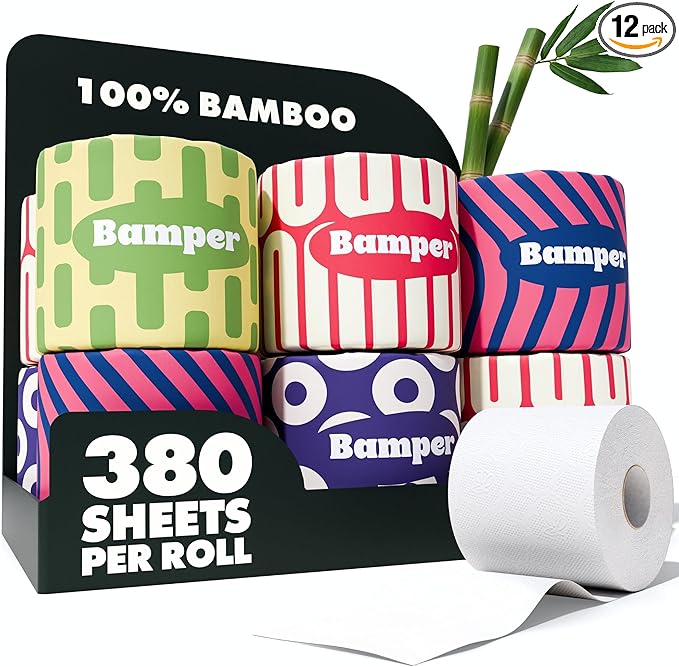 Bamboo Toilet Paper, 3-Ply & 380 Sheets, Soft & Strong Organic Bath Tissue, Chemical-Free & Hypoallergenic, Septic Safe, PFAS-Free, Tree-Free Bathroom Tissue (12 Extra-Large Rolls)