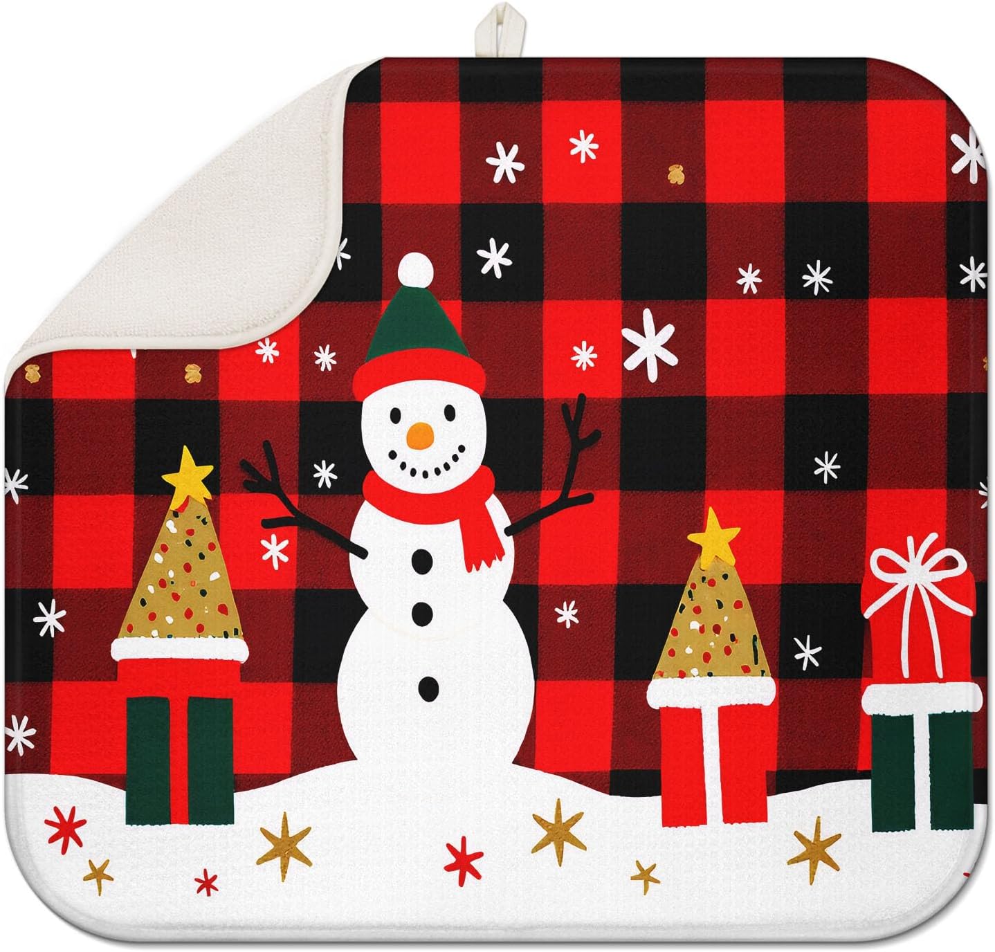 Red Plaid Christmas Drying Mat for Kitchen Counter 16" X 18" Christmas Dish Drying Mat for Kitchen Decor Xmas Drying Mats For Home Counter Drying Mats For Dishes Dish Mat Drying Mat