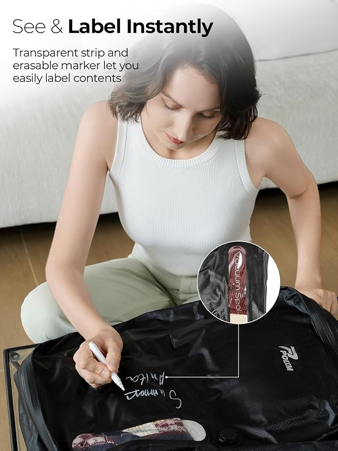 Vacuum Bags for Travel with Pump, Reusable Space Saver Bag, IP67 Waterproof Vacuum Packing Cubes for Travel Suitcases and Backpack (3PC + PUMP)