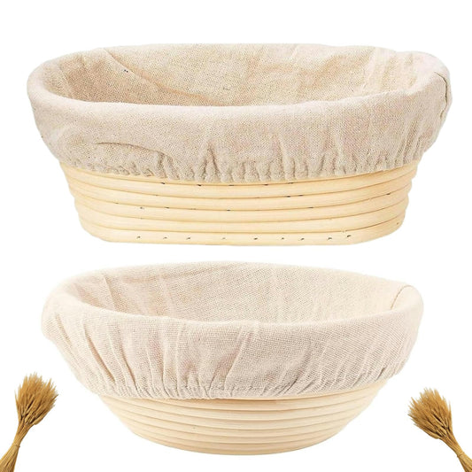 Proofing Baskets for Sourdough Bread Baking, 2 Pack Banneton Bread Proofing Basket 9 inch Round & 10 inch Oval Proofing Bowls for Sourdough Bread with Liner Making Baking Fermentation Tools Supplies