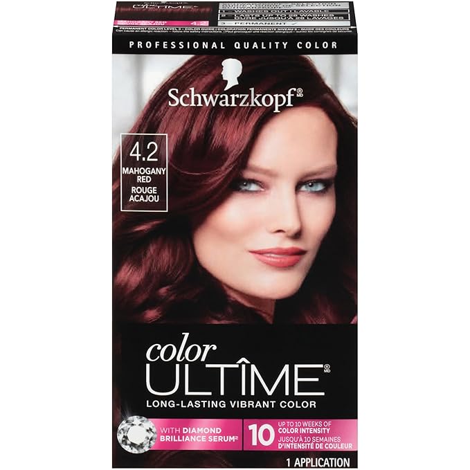 Schwarzkopf Color Ultime 4.2 Mahogany Red Hair Dye, Permanent Intense Red with Diamond Brilliance, Fade-Resistant, Covers Grays, All Hair Textures