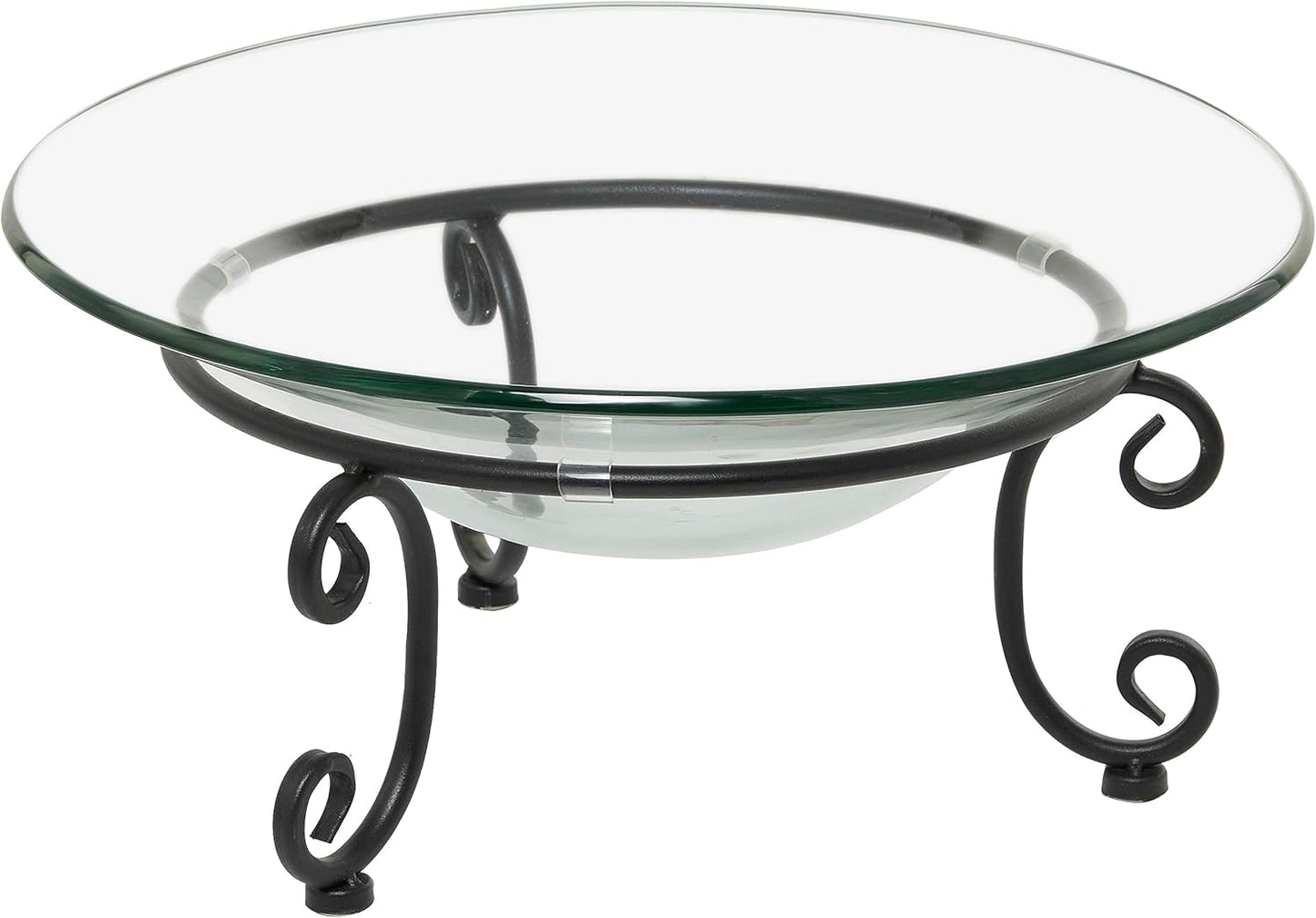 Deco 79 Tempered Glass Kitchen Serving Bowl with Black Metal Scroll Base, 17" x 17" x 8", Clear