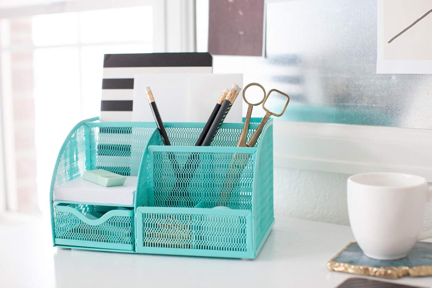 BLU MONACO Aqua Desk Organizer – Cute Turquoise Accessories & Stationery Holder for School, Locker, Bedroom or Home
