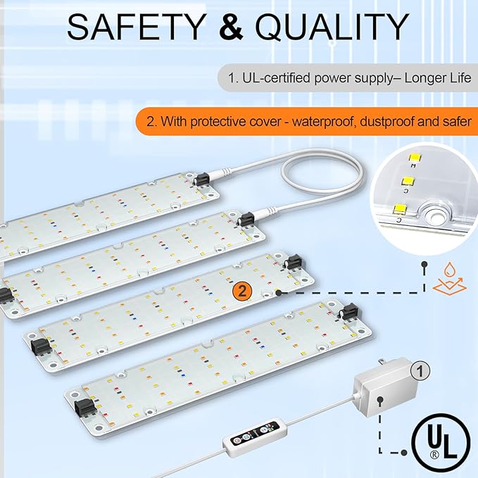 DOMMIA Grow Lights, 40W Linkable Grow Lights for Indoor Plants Full Spectrum, 6/12/16h Timer, Dimmable Ultra-Thin Plant Lights for Indoor Growing, Warm White, 1-Set