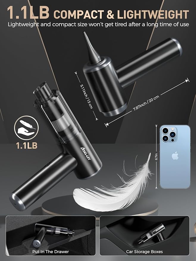 aokway Mini Vacuum Cleaner for Car, 15000PA Powerful Suction, Rechargeable Small Car Vacuum Portable Cordless, Handheld car Vacuum Cleaner & Air Duster for Home, Desk,PC, Keyboard