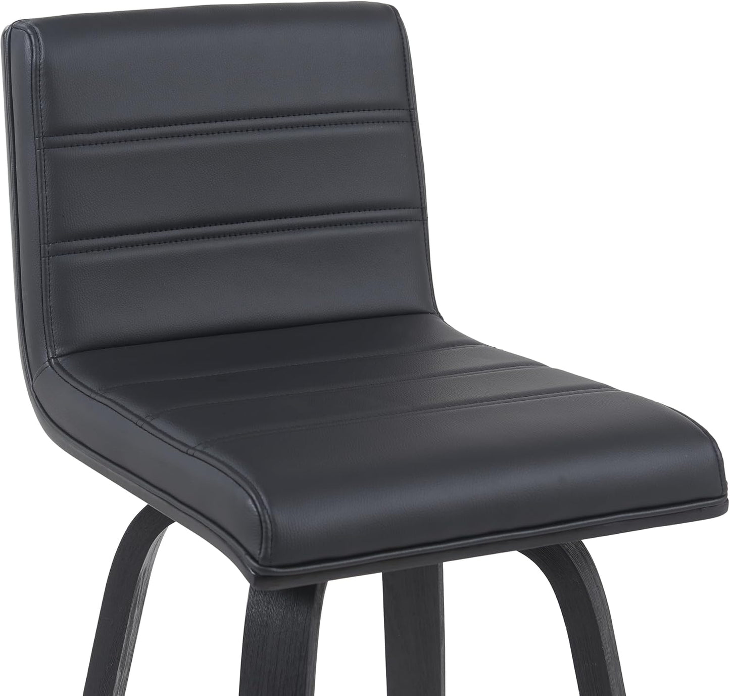 Vienna Modern Counter Height Swivel Bar Stool with Black Faux Leather Seat and Black Brushed Wood Frame Set of 4