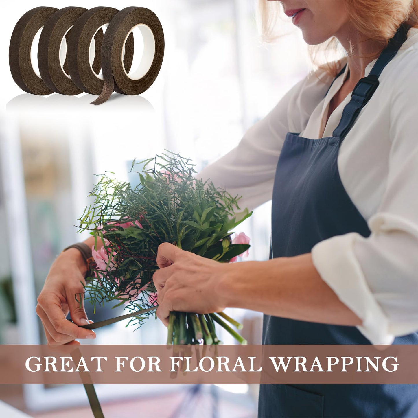 COIDEA 8 Packs Floral Tape, 1/2" Wide Flower Tape, Brown Floral Tape for Fresh Flowers, Adhesive Florist Tape for Floral Crafts, Bouquet Floral Arranging Stem Wrapping, Wedding Bouquet, 30Yard
