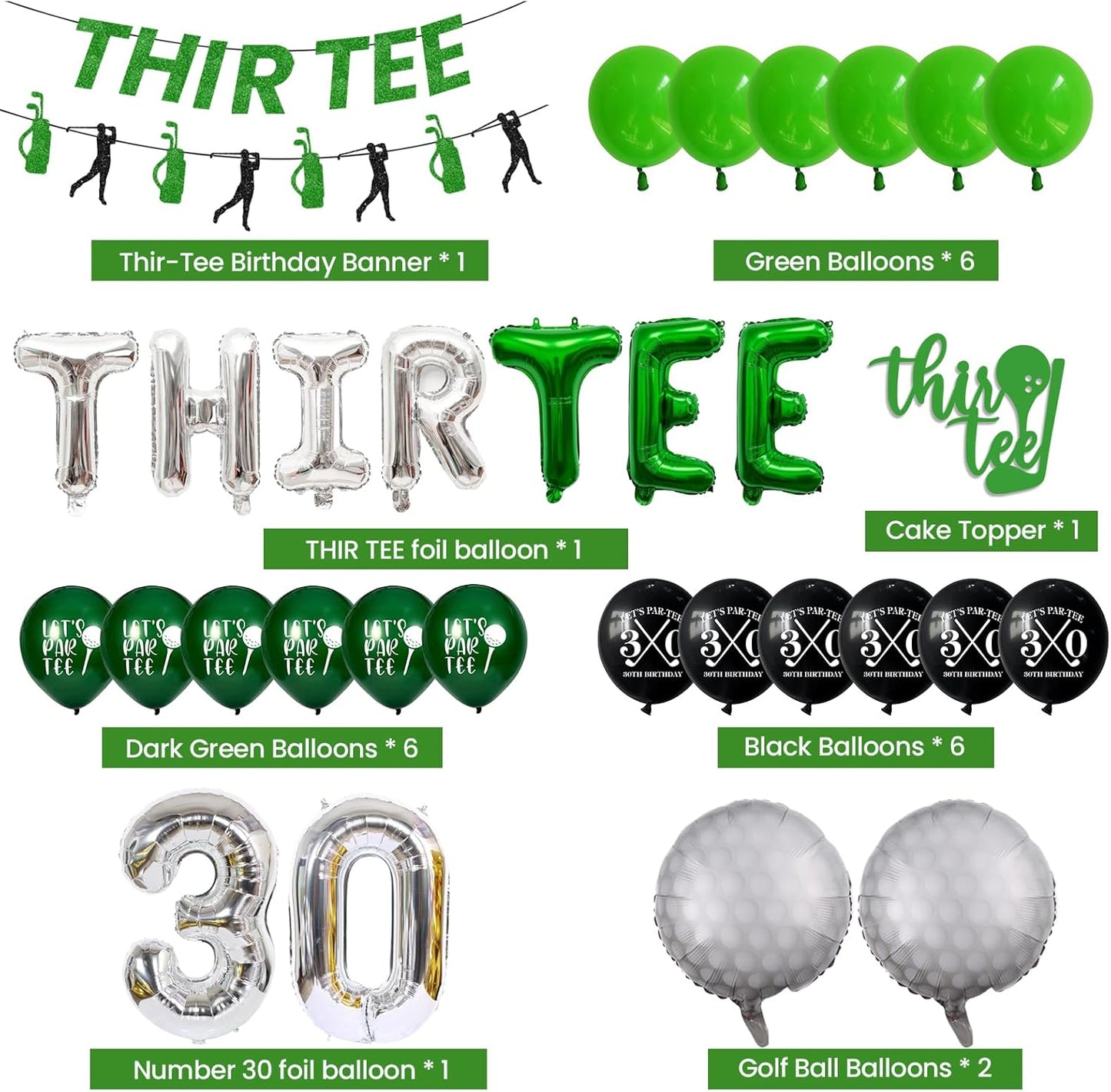 30th Birthday Decorations for Him, Golf 30th Birthday Party Decoration Themed for Men Thirty Birthday Decor Banner Set Durable 30 Number Balloons