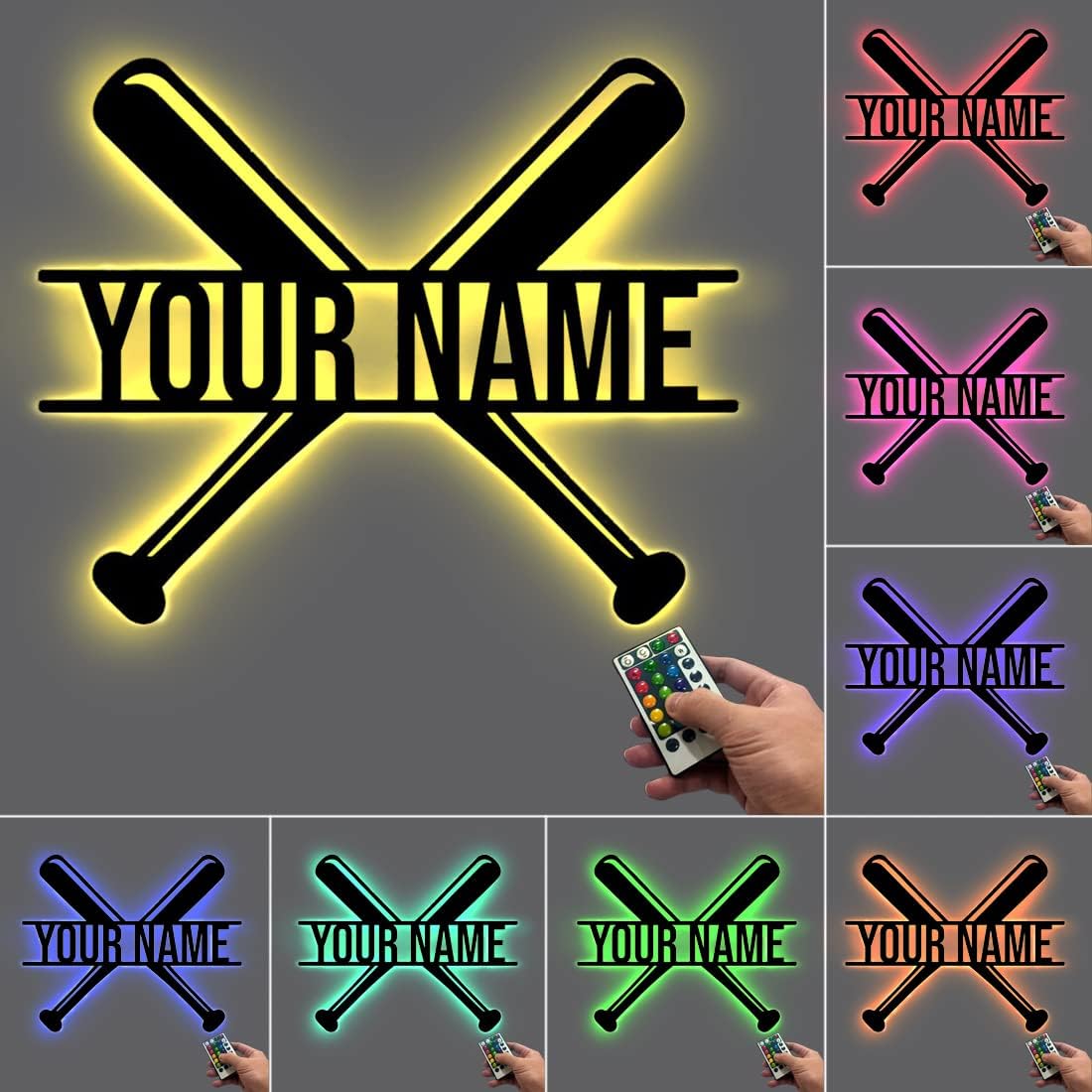 Personalized Name 7 Colors Baseball lamp Custom Baseball Wall Art Night Light LED Name Sign Gift for Men Baseball Lover