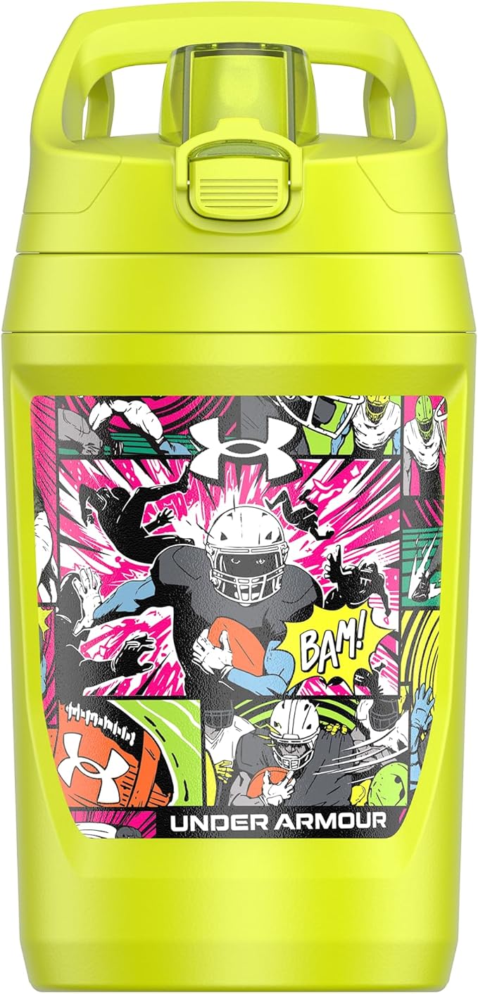 Under Armour 32 oz Insulated Water Bottles - Sports Water Jug with Fence Hook, Leak Resistant for Baseball, Football & More, 32 oz Insulated, High-Vis Comic