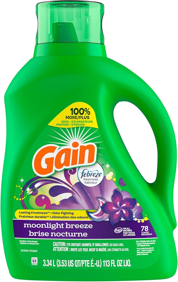 Gain Liquid Laundry Detergent, Moonlight Breeze Scent, 113 fl oz, 78 Loads, Freshness + Odor Fighting, High Efficiency Washing Machine Liquid Cleaning Soap