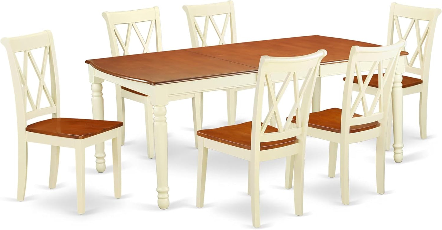 East West Furniture DOCL7-BMK-W 7 Piece Dining Room Furniture Set Consist of a Rectangle Wooden Table with Butterfly Leaf and 6 Kitchen Dining Chairs, 42x78 Inch, Buttermilk & Cherry