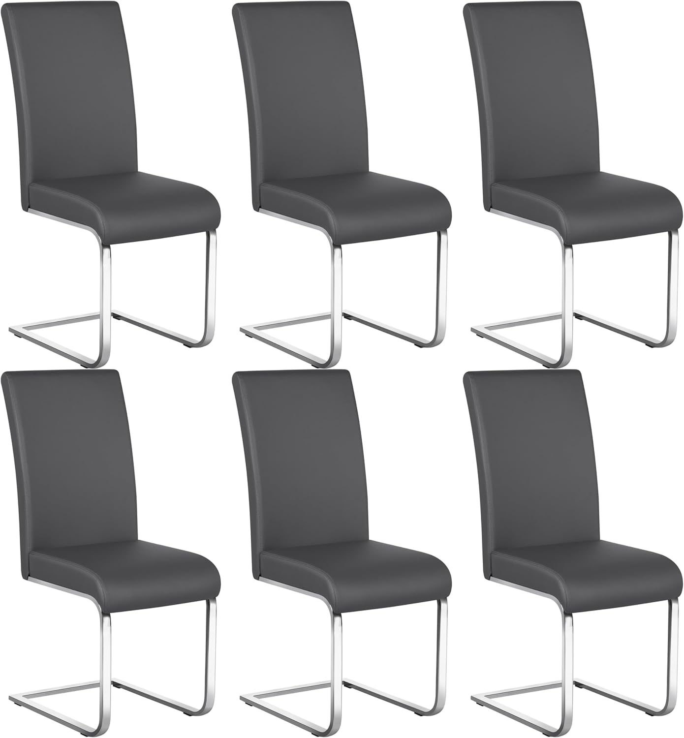 Yaheetech Dining Chairs Set of 6 Modern Faux Leather Upholstered Dining Room Chairs with High Back and Metal Chrome Legs for Kitchen/Living Room/Restaurant, Dark Gray