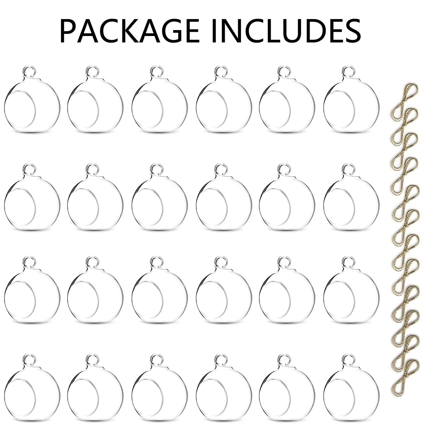 Nuptio 24 Pcs Hanging Glass Tealight Holder Globe 2.36" Diameter, Tea Light Candle Holders Wedding Christmas Halloween Home DIY Gifts, Garden Hanging Ornaments Outdoor Candle Holders