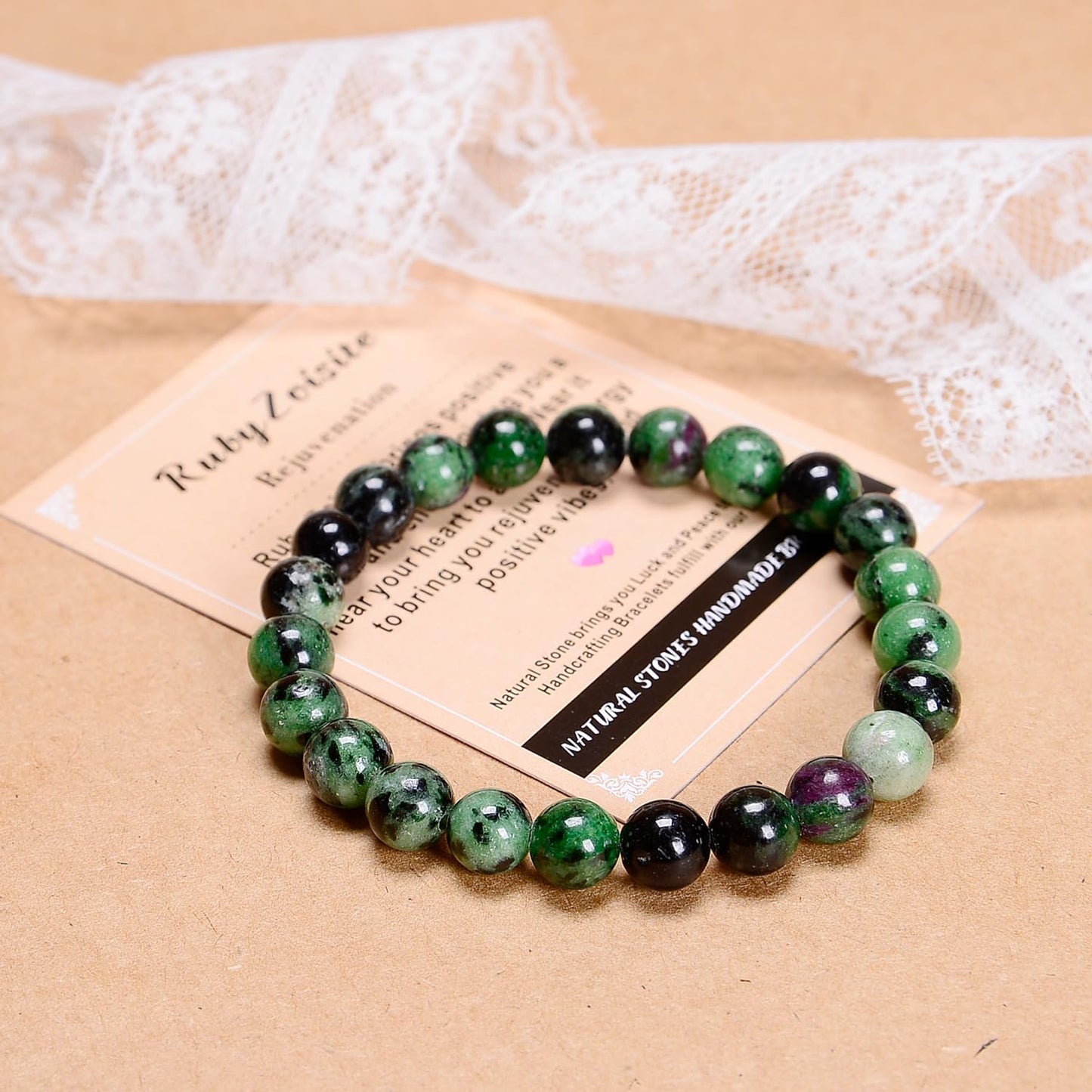 AD Beads Handmade Gemstone Stretch Elastic Bracelet Crystal Healing Reiki Nature's Beauty and Spiritual Essence Unisex (4mm, Ruby Zoisite (Rejuvenation))