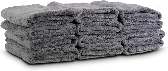 VPD Microfiber Warp Edgeless Towels - Ultra-Soft, Scratch-Free Drying and Cleaning Towels, No Streaking, Buffing Polishing Towels, Grey, 15.75" x 15.75", Machine Washable, For All Surfaces (12)