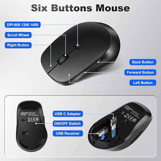 Wireless Keyboard and Mouse Combo, Full Size Ergonomic Keyboard with Wrist Rest and Phone Holder 2.4G USB & Type-C Quiet Keyboard Silent Mouse for Computer Laptop Windows Mac iOS