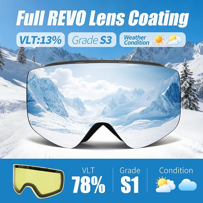 Ski Goggles OTG Snow/Snowboard Goggles Snowboarding Goggles Over Glasses Ski Goggle for Men Women Adult