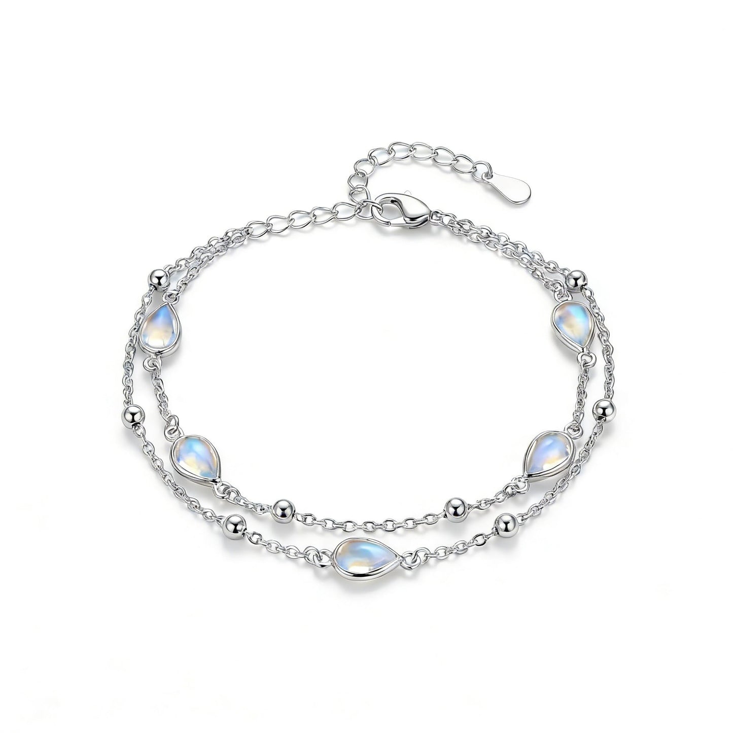 ZADIUA Moonstone Bracelet 925 Sterling Silver Adjustable Moonstone Double Layered Chain Bracelet Jewelry Gifts for Women