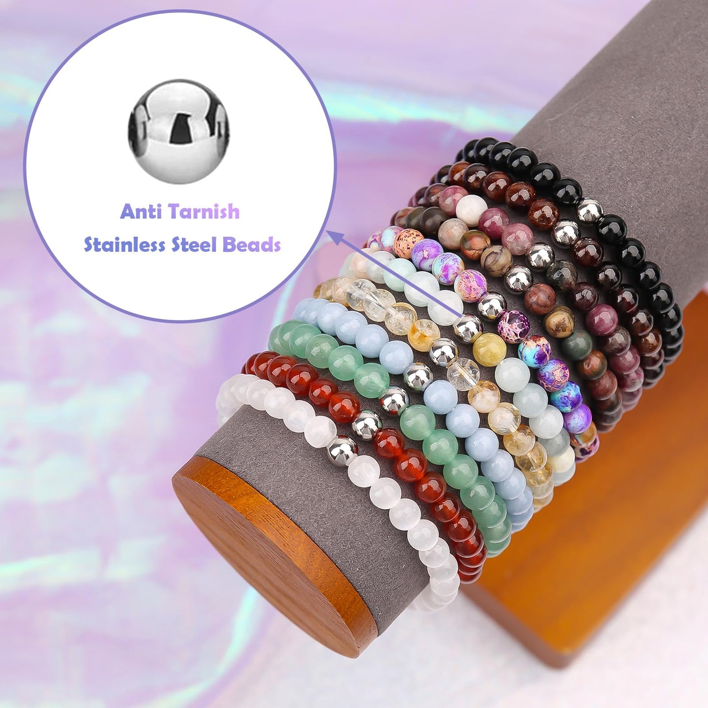 BONNY BOXX 6mm Natural Stretch Labradorite Bracelet for Unisex, Handmade Elastic Healing Crystal Gemstone Bracelet Yoga Stress Relief Gift for Men Women