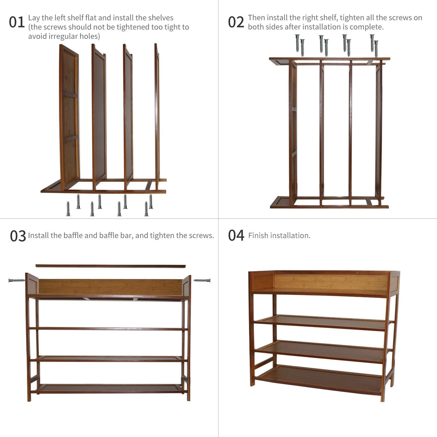 4 Tier Shoe Rack Organizer, 4 Tire Bamboo Stackable Shoe Shelf Storage Organizer, for Entryway, Hallway, and Closet (Brown)