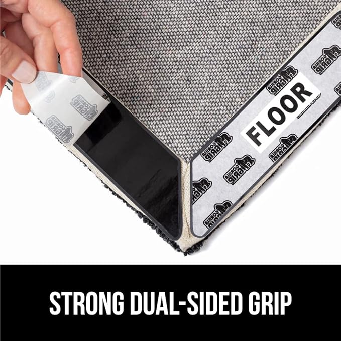 GORILLA GRIP 16 Pc Rug Gripper Pads Keep Area Rugs Corners from Curling, No Damage Reusable Double-Sided Sticky Pads, Holds Down Carpet, Stays in Place on Hardwood Floors, Grips Tile Floor, Home Décor