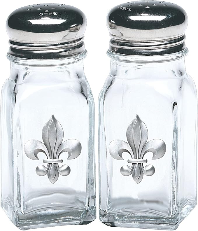 Heritage Pewter Fleur de Lis Salt and Pepper Shaker Set of 2 Bottles | Expertly Crafted Pewter Glass