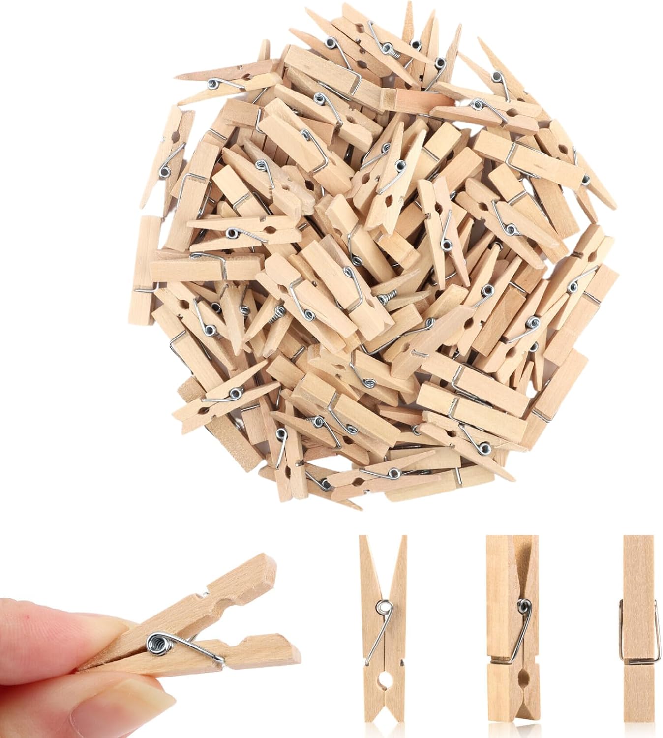 Small Clothes Pin, Mini Clothespins, 100 PCS Mini Clothes Pins Wooden with Storage Bag, Small Clothes Pins for Photos, Crafts, Hanging Clothes, Baby Shower, Display Artwork