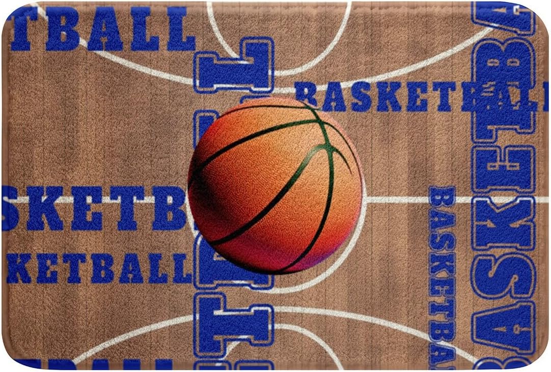 Feelyou Basketball Polyester Bath Rug Vintage Basketball Court Soft Fleece Door Carpet for Kids Boys Girls Orange Basketball Non Slip Bath Mat Ball Game Bathroom Floor Indoor Doormat,20x32 Inch